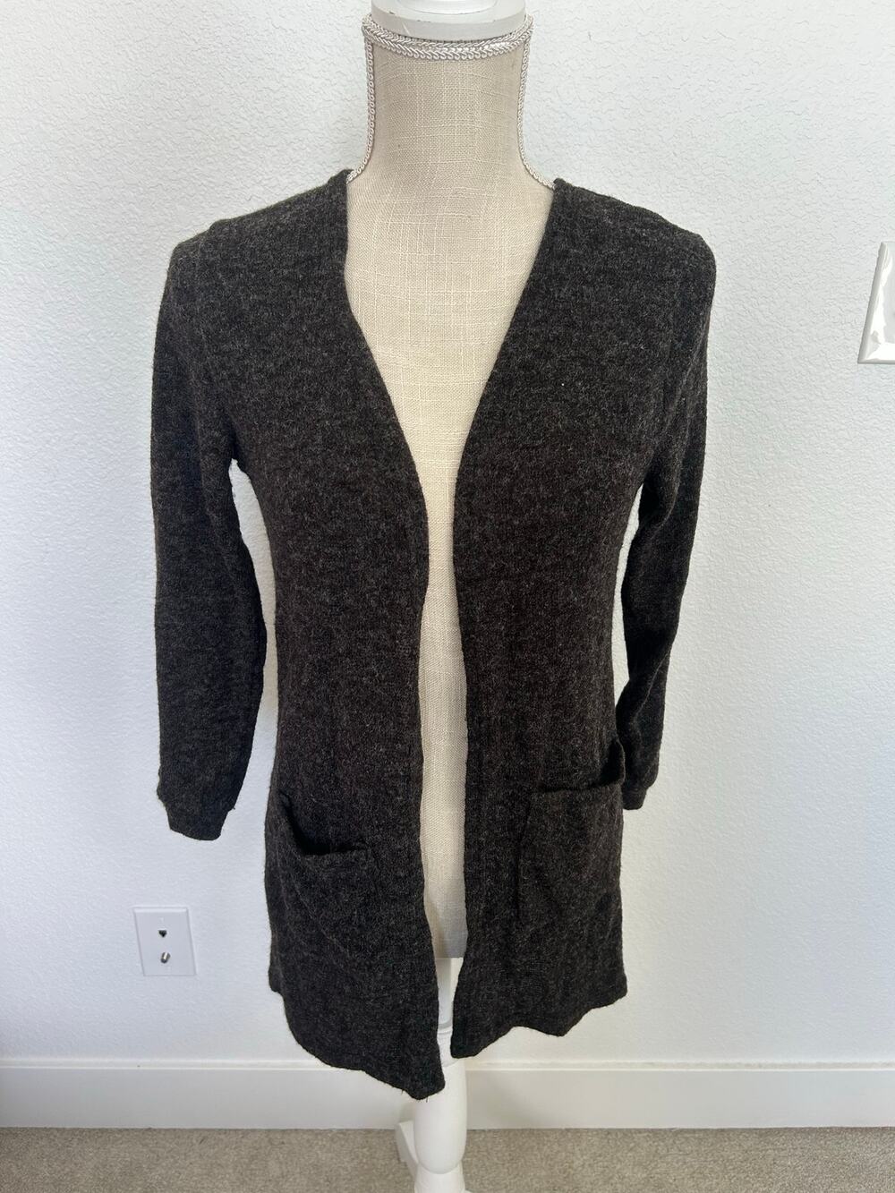 Charcoal Gray Open Front Cardigan - S